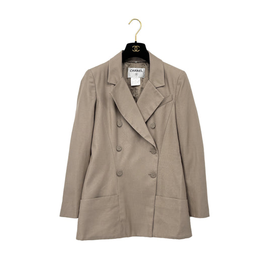 CHANEL VINTAGE COCO DOUBLEBUTTON JACKET BEIGE COTTON SILK 38 P20 RTW 90283152