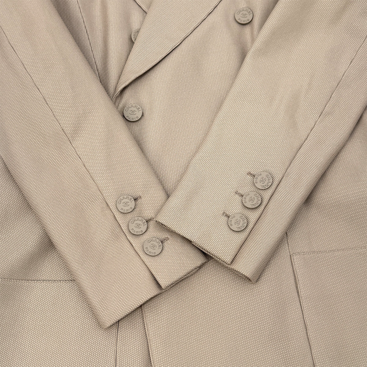 CHANEL VINTAGE COCO DOUBLEBUTTON JACKET BEIGE COTTON SILK 38 P20 RTW 90283152
