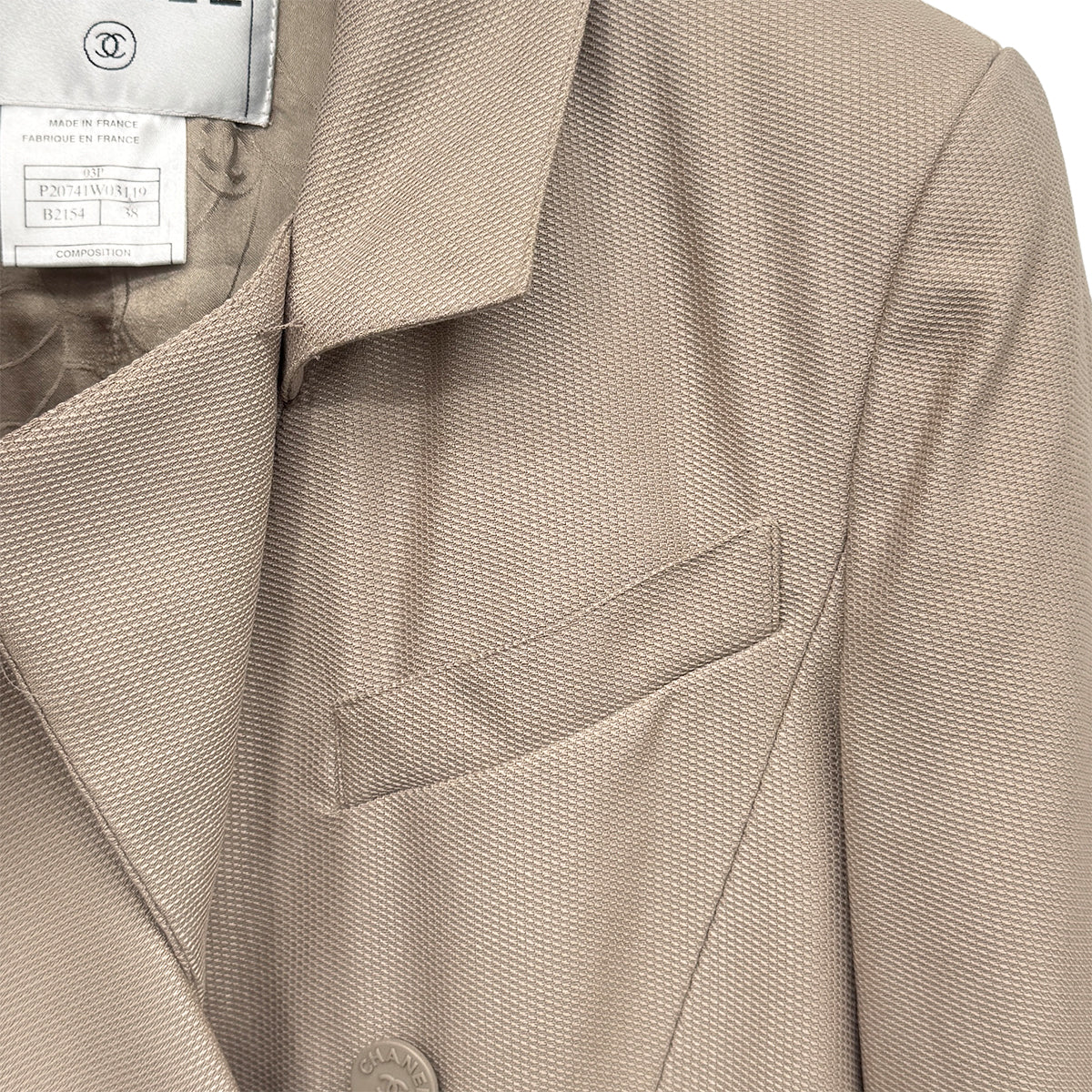 CHANEL VINTAGE COCO DOUBLEBUTTON JACKET BEIGE COTTON SILK 38 P20 RTW 90283152
