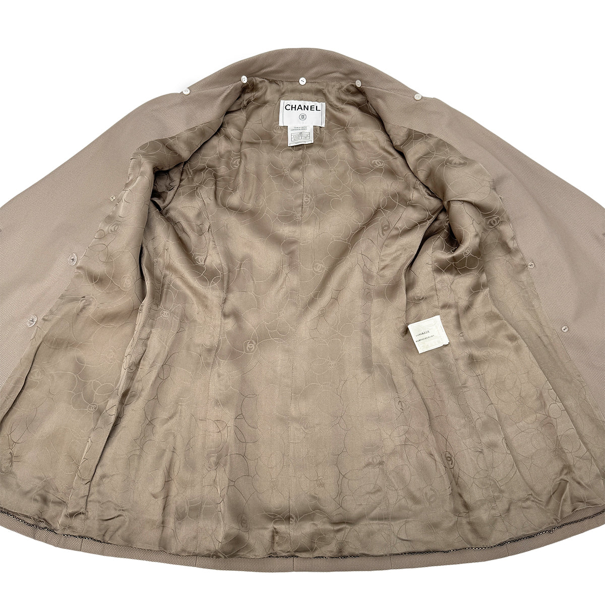 CHANEL VINTAGE COCO DOUBLEBUTTON JACKET BEIGE COTTON SILK 38 P20 RTW 90283152