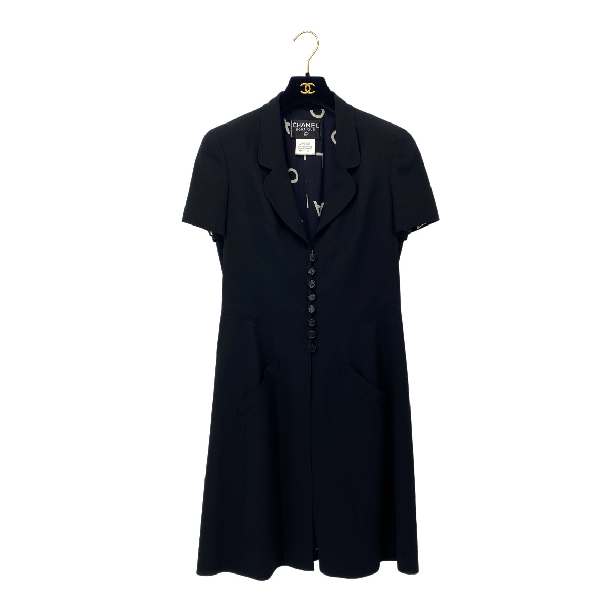 CHANEL VINTAGE COCO BUTTON DRESS BLACK WOOL 42 97P RTW 90283154