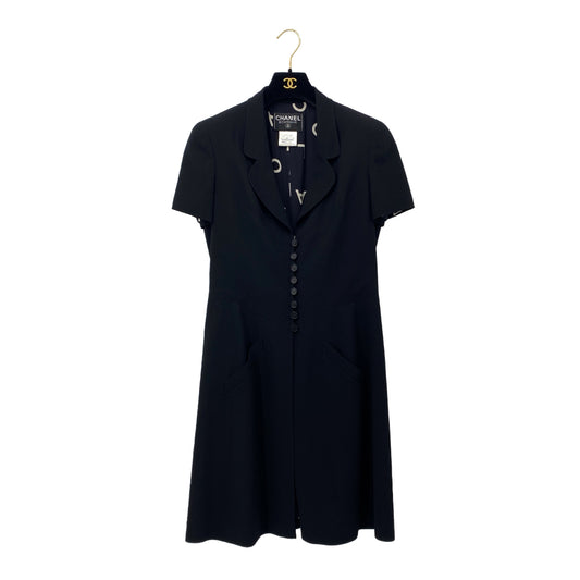 CHANEL VINTAGE COCO BUTTON DRESS BLACK WOOL 42 97P RTW 90283154