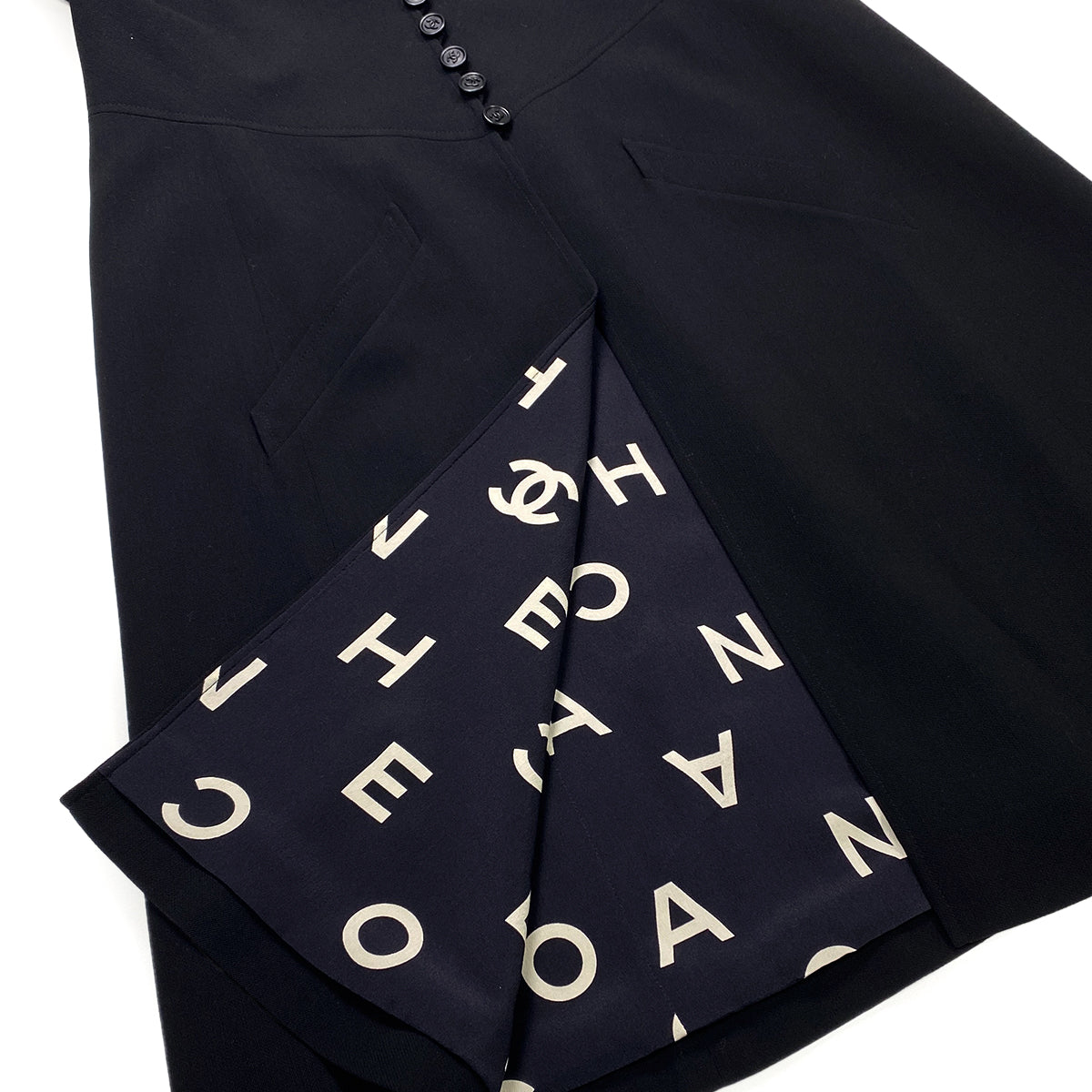 CHANEL VINTAGE COCO BUTTON DRESS BLACK WOOL 42 97P RTW 90283154