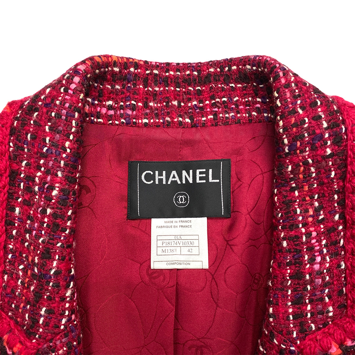 CHANEL TWEED BELT JACKET RED WOOL 42 01A RTW 90283155