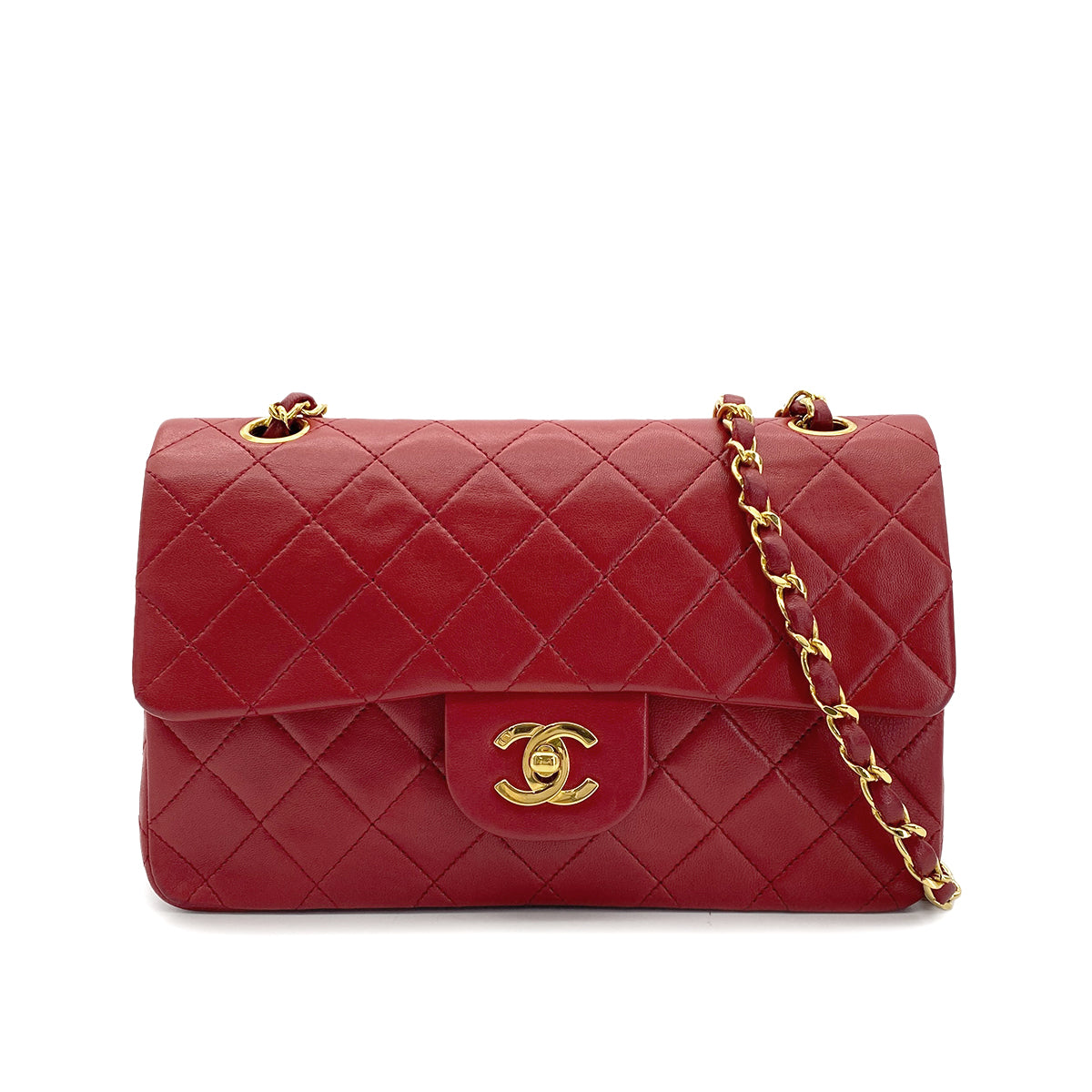 CHANEL VINTAGE CLASSIC FLAP SMALL CHAIN SHOULDER BAG RED LAMB SKIN 90283454
