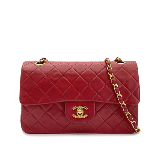 CHANEL VINTAGE CLASSIC FLAP SMALL CHAIN SHOULDER BAG RED LAMB SKIN 90283454