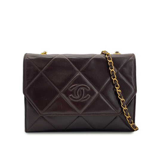 CHANEL VINTAGE MATELASSE CHAIN SHOULDER BAG BROWN LAMB SKIN 90283455