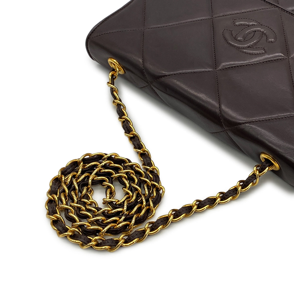 CHANEL VINTAGE MATELASSE CHAIN SHOULDER BAG BROWN LAMB SKIN 90283455