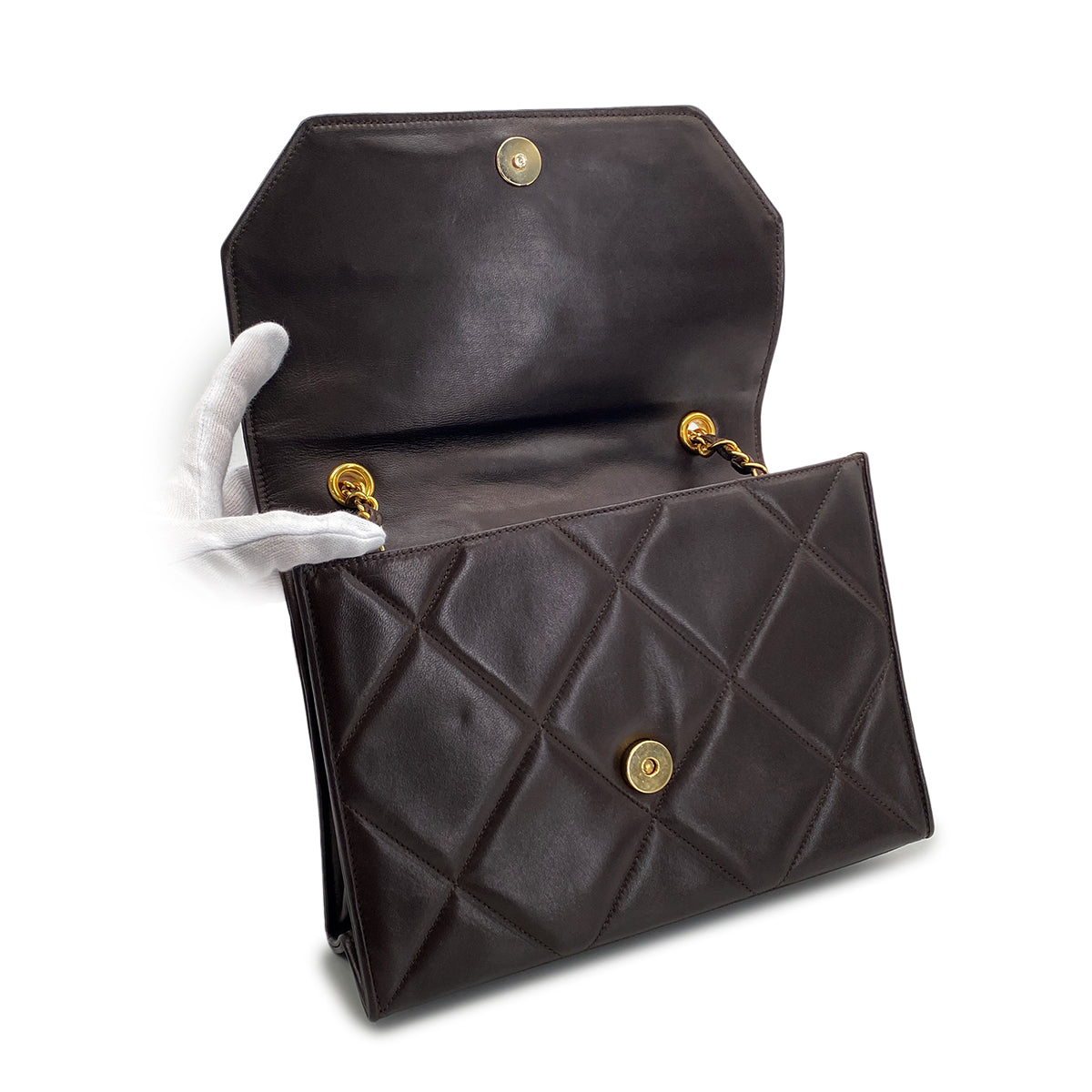 CHANEL VINTAGE MATELASSE CHAIN SHOULDER BAG BROWN LAMB SKIN 90283455