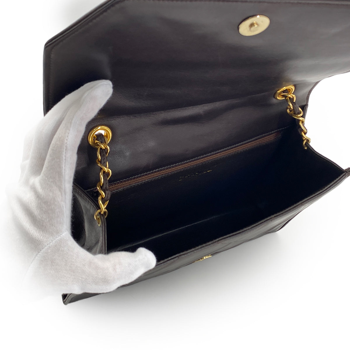 CHANEL VINTAGE MATELASSE CHAIN SHOULDER BAG BROWN LAMB SKIN 90283455