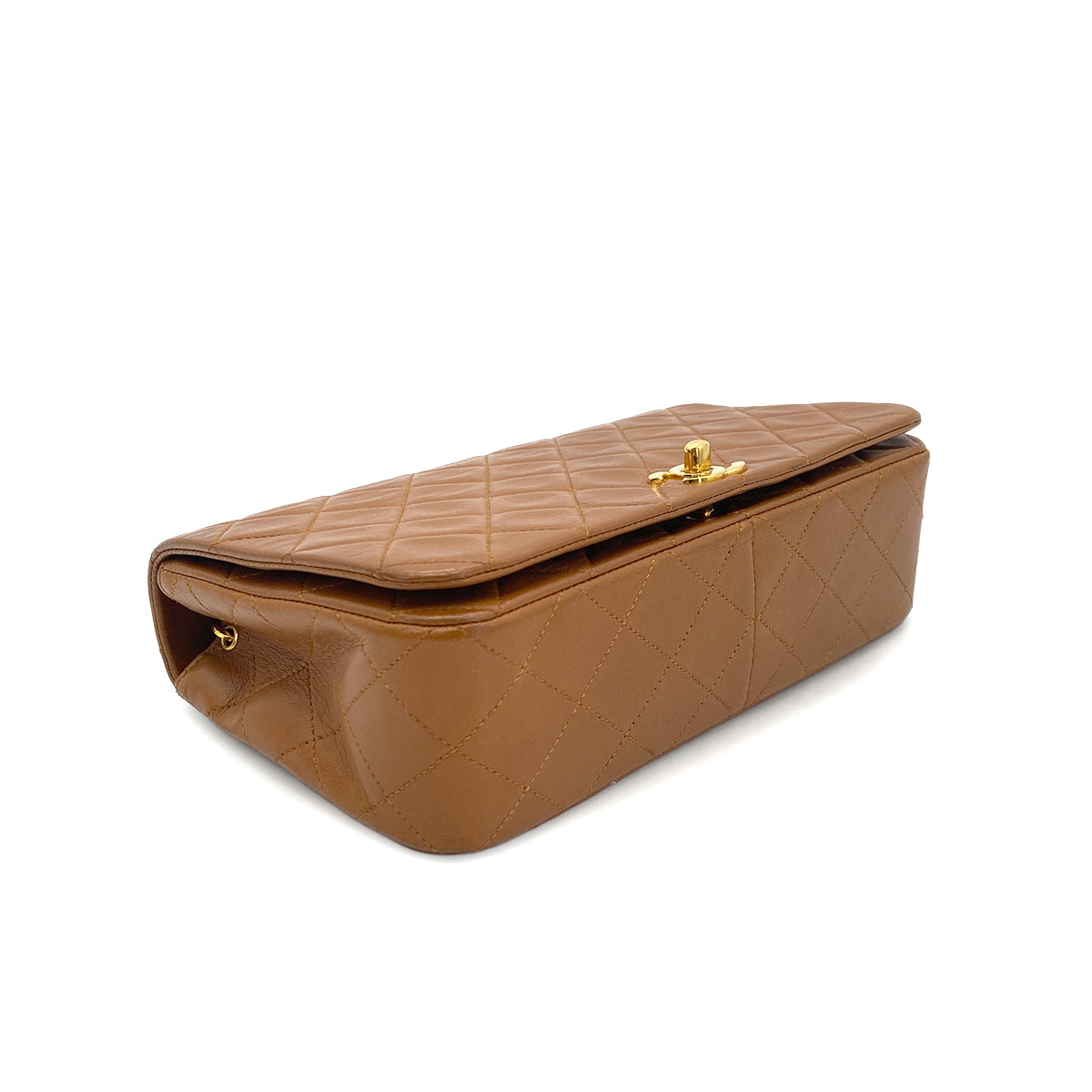 CHANEL VINTAGE FULL FLAP CHAIN SHOULDER BAG BROWN LAMB SKIN 90283460