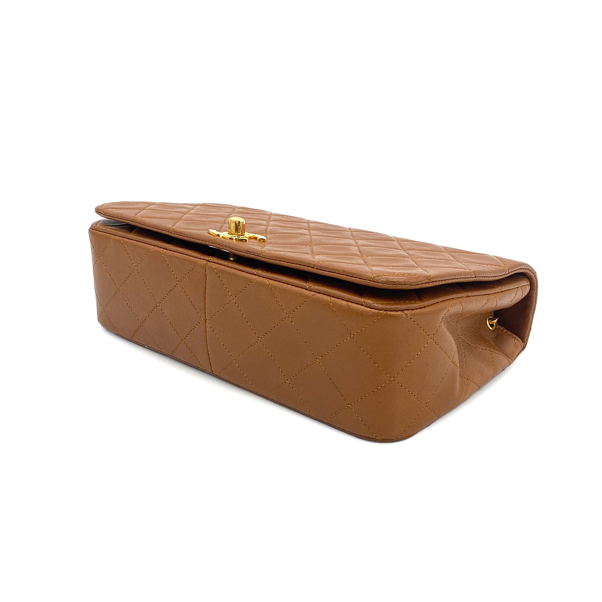 CHANEL VINTAGE FULL FLAP CHAIN SHOULDER BAG BROWN LAMB SKIN 90283460