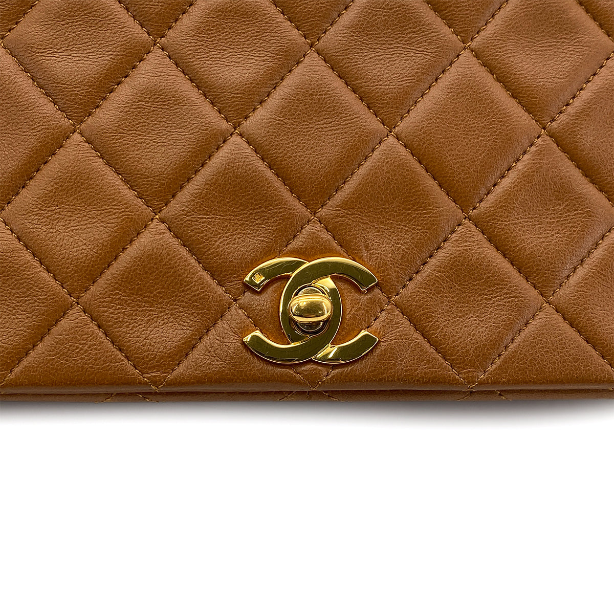 CHANEL VINTAGE FULL FLAP CHAIN SHOULDER BAG BROWN LAMB SKIN 90283460