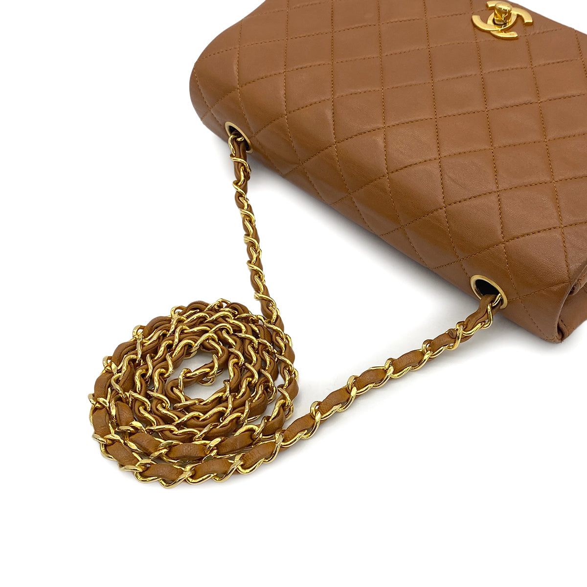 CHANEL VINTAGE FULL FLAP CHAIN SHOULDER BAG BROWN LAMB SKIN 90283460