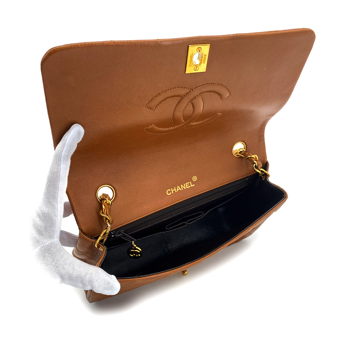 CHANEL VINTAGE FULL FLAP CHAIN SHOULDER BAG BROWN LAMB SKIN 90283460