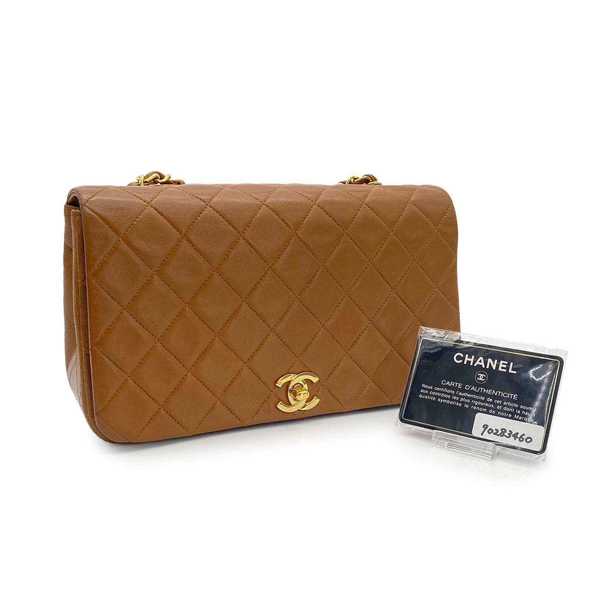 CHANEL VINTAGE FULL FLAP CHAIN SHOULDER BAG BROWN LAMB SKIN 90283460