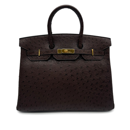 HERMES BIRKIN 35 CHOCOLAT OSTRICH HAND BAG □D GHW 90283465