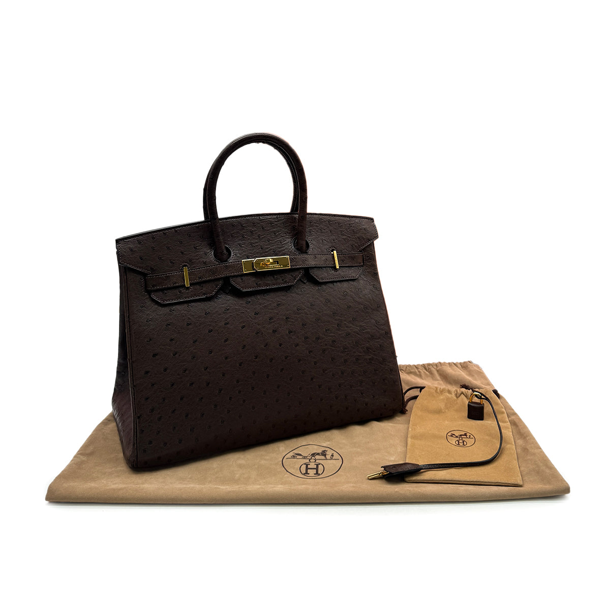 HERMES BIRKIN 35 CHOCOLAT OSTRICH HAND BAG □D GHW 90283465
