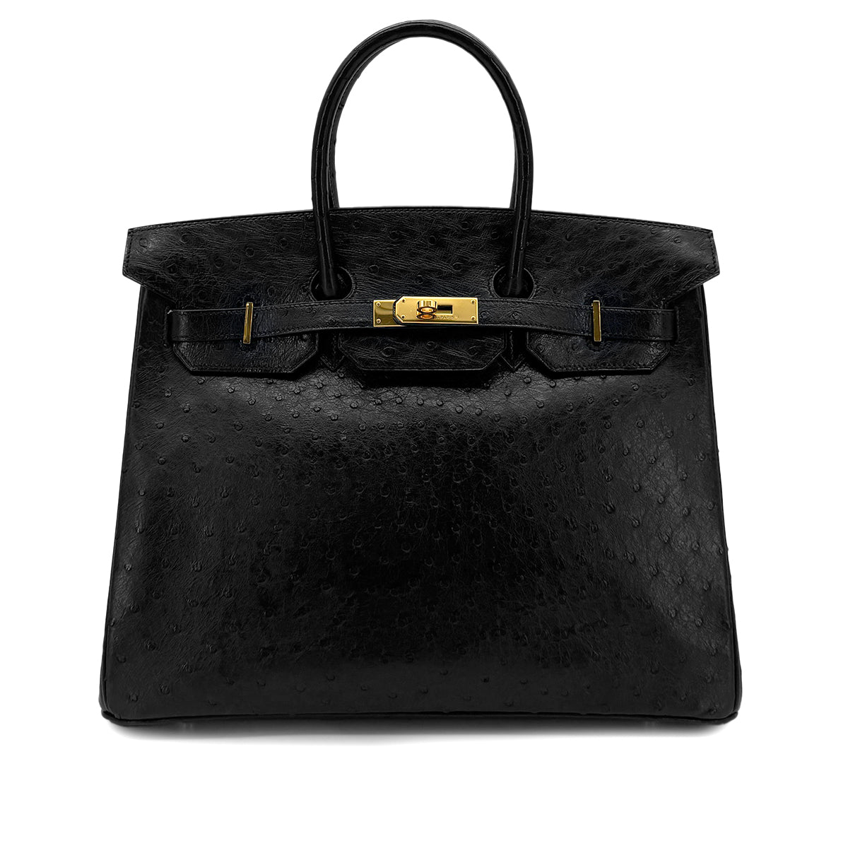 HERMES BIRKIN 35 BLACK OSTRICH HAND BAG □A GHW 90283466