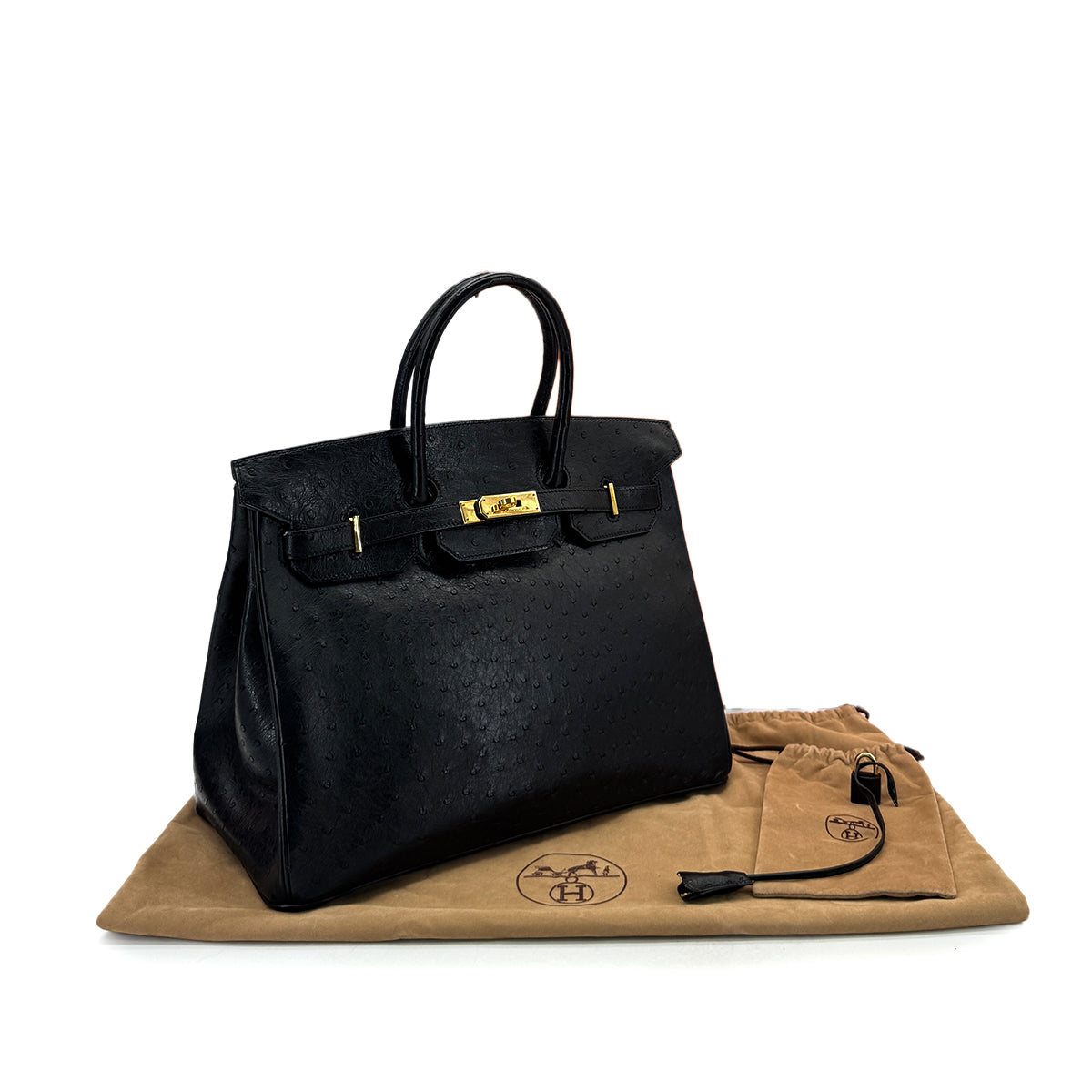 HERMES BIRKIN 35 BLACK OSTRICH HAND BAG □A GHW 90283466