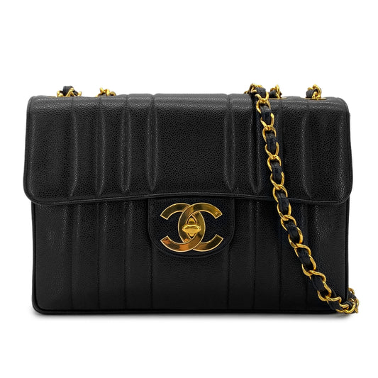 CHANEL VINTAGE MADEMOISELLE CHAIN SHOULDER BAG BLACK CAVIAR SKIN 90283467