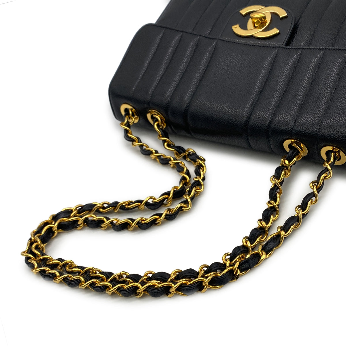 CHANEL VINTAGE MADEMOISELLE CHAIN SHOULDER BAG BLACK CAVIAR SKIN 90283467