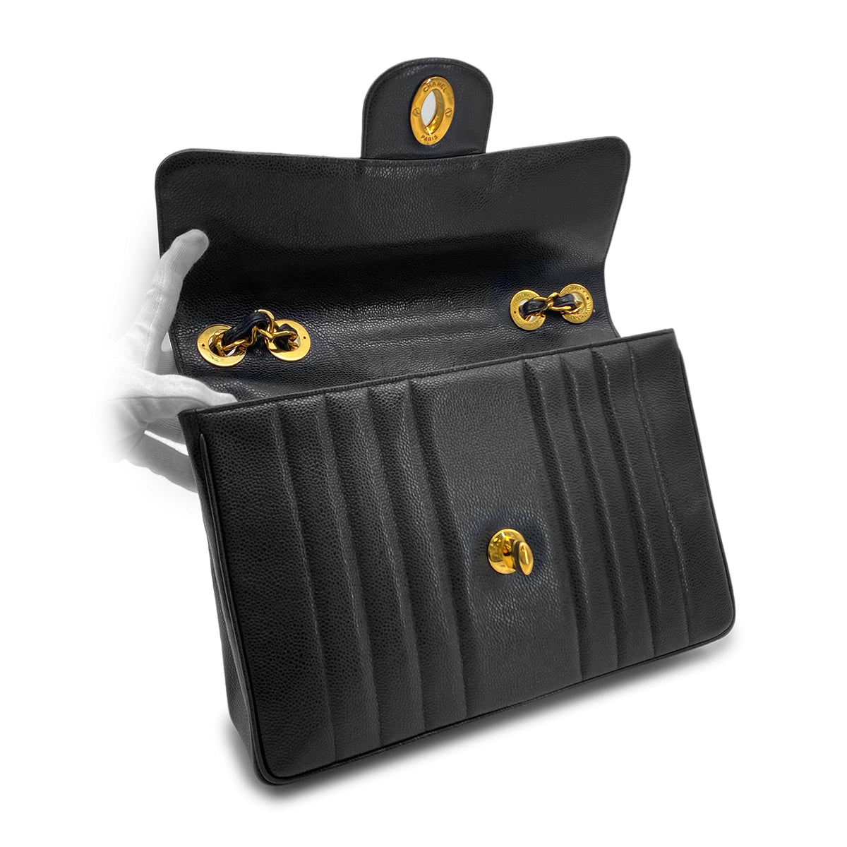 CHANEL VINTAGE MADEMOISELLE CHAIN SHOULDER BAG BLACK CAVIAR SKIN 90283467