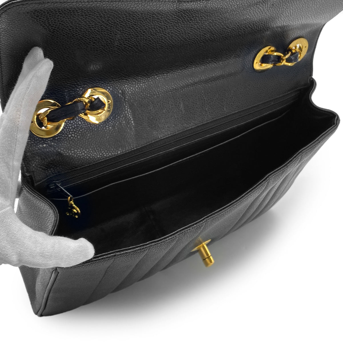 CHANEL VINTAGE MADEMOISELLE CHAIN SHOULDER BAG BLACK CAVIAR SKIN 90283467