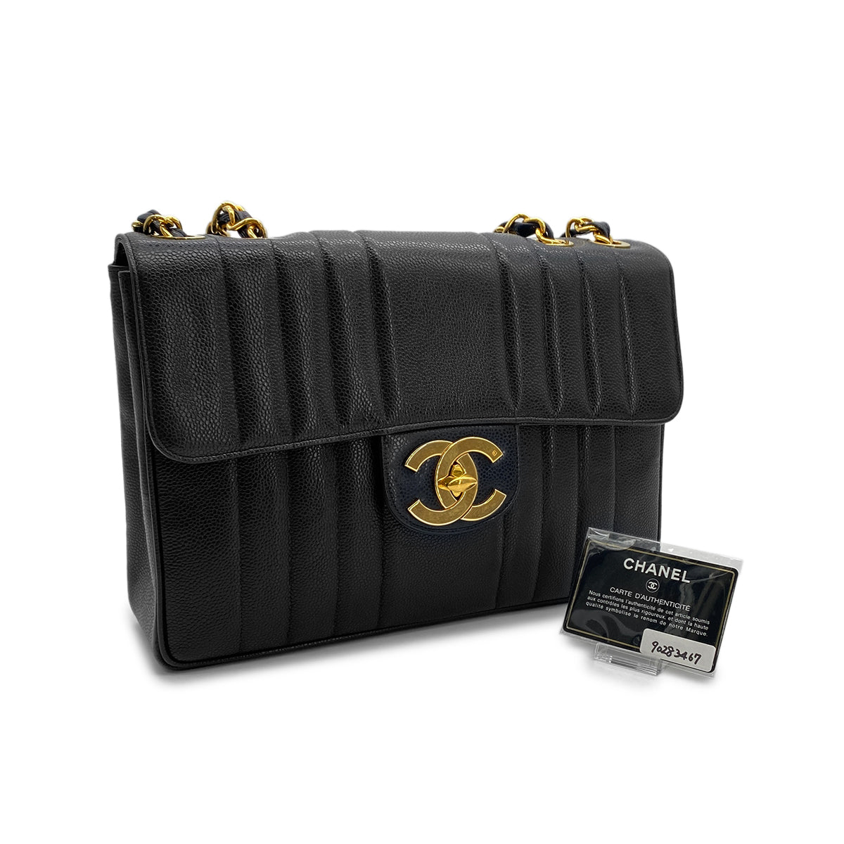 CHANEL VINTAGE MADEMOISELLE CHAIN SHOULDER BAG BLACK CAVIAR SKIN 90283467