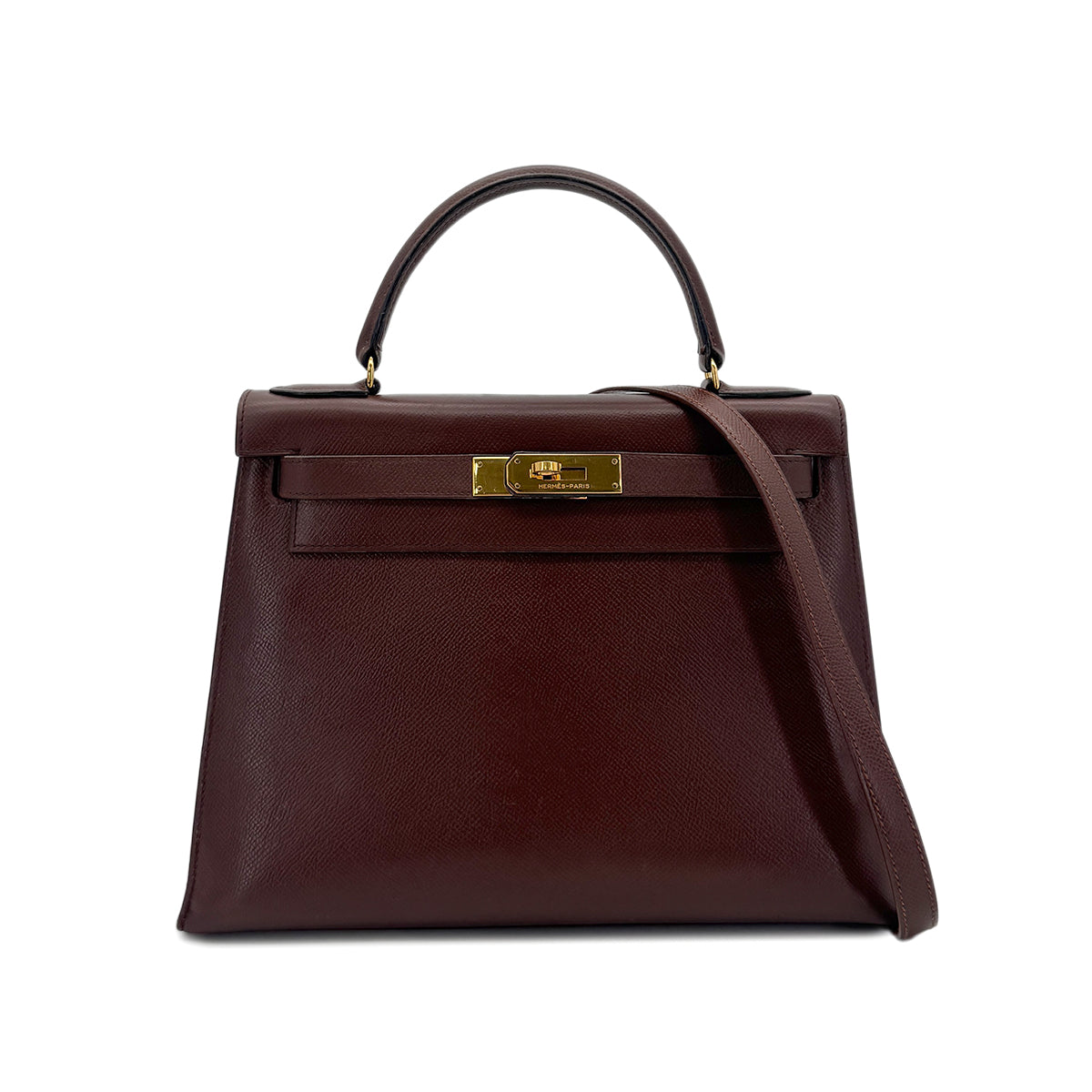 HERMES KELLY 28 SELLIER HAVANA COUCHEVEL HAND SHOULDER BAG 〇P GHW 90283468