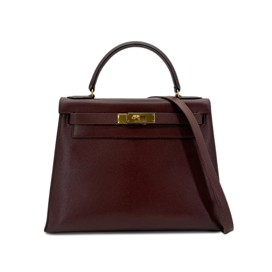 HERMES KELLY 28 SELLIER HAVANA COUCHEVEL HAND SHOULDER BAG 〇P GHW 90283468