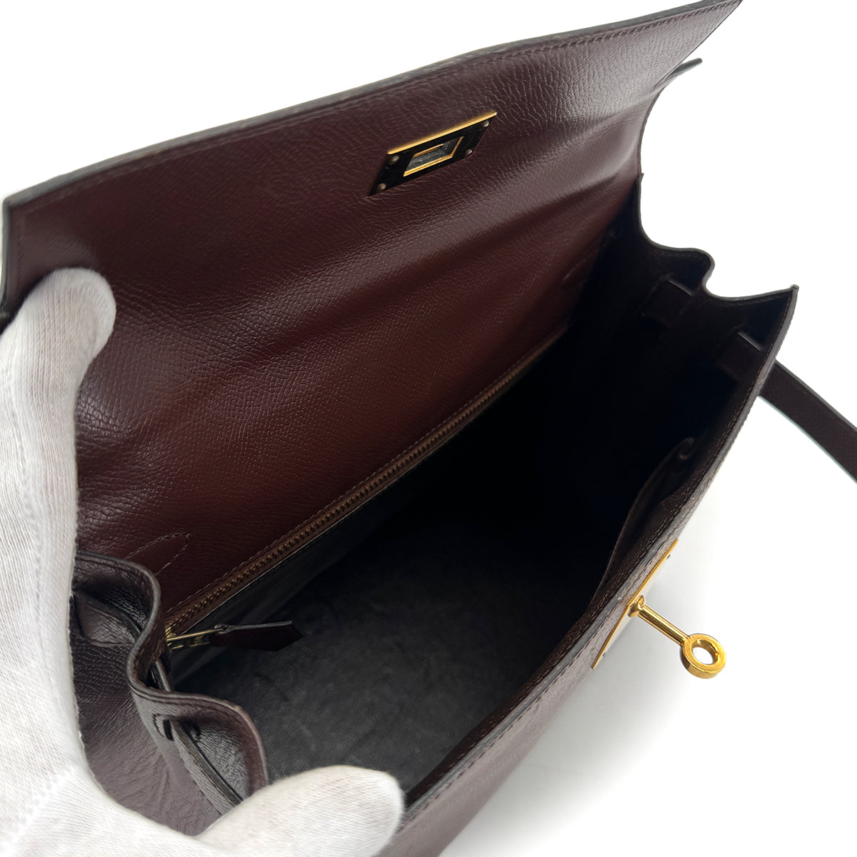 HERMES KELLY 28 SELLIER HAVANA COUCHEVEL HAND SHOULDER BAG 〇P GHW 90283468