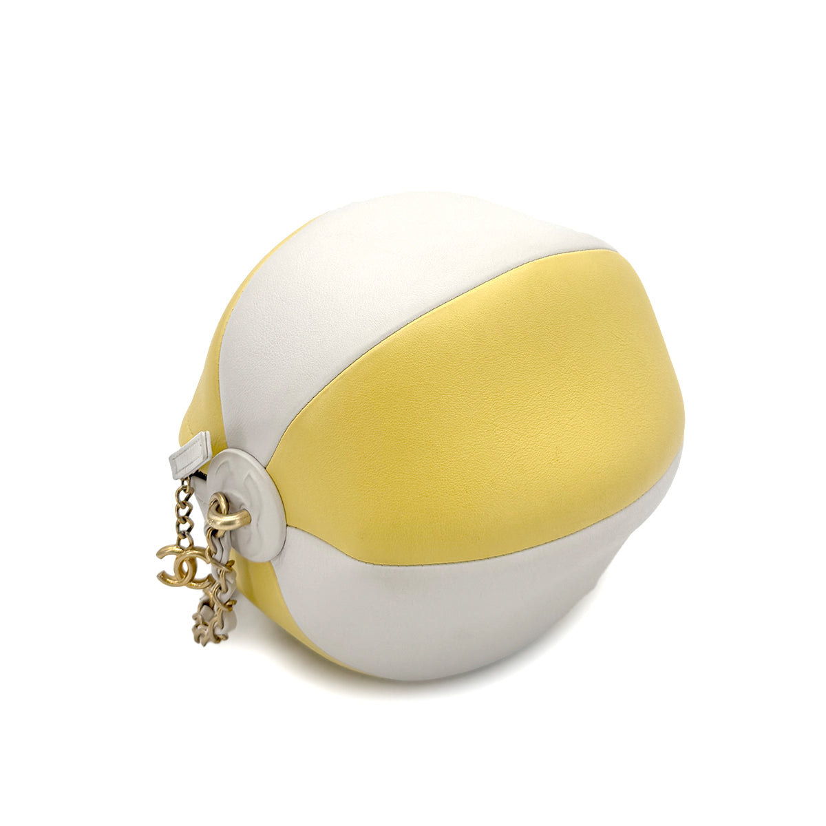 CHANEL BEACH COLLECTION 19SS BEACH BALL  CHAIN SHOULDER BAG YELLOW WHITE LEATHER 90283470