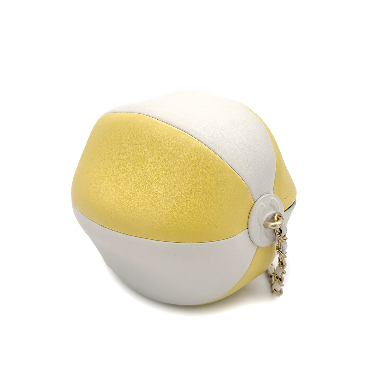 CHANEL BEACH COLLECTION 19SS BEACH BALL  CHAIN SHOULDER BAG YELLOW WHITE LEATHER 90283470