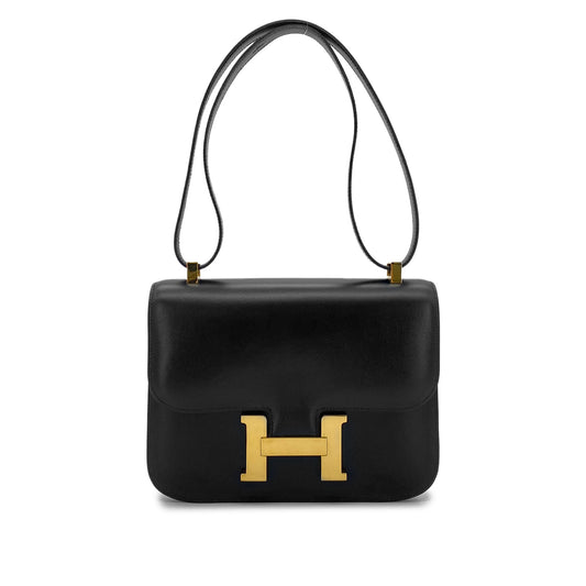 HERMES CONSTANCE 23 BLACK BOXCALF SHOULDER BAG □A GHW 90283595