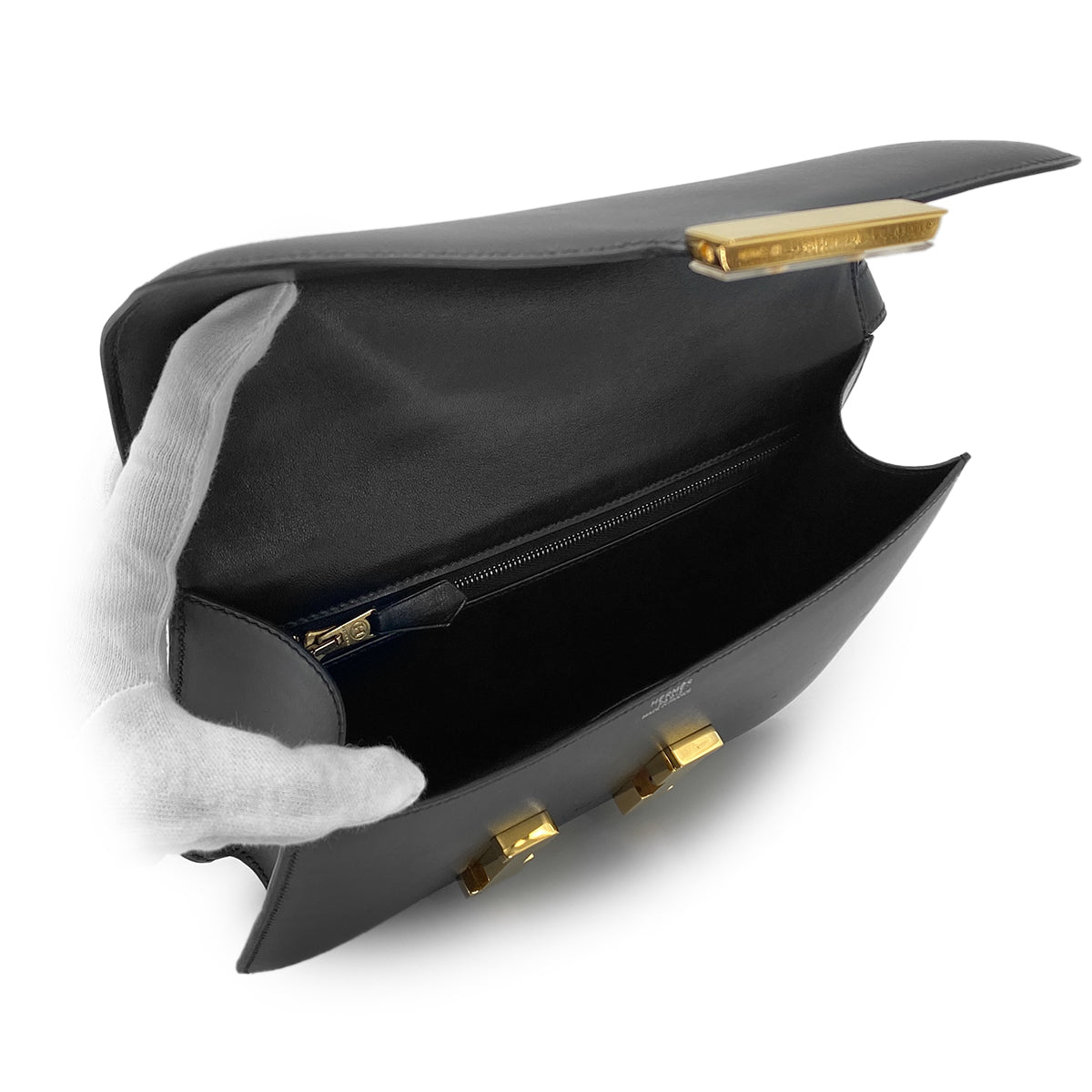 HERMES CONSTANCE 23 BLACK BOXCALF SHOULDER BAG □A GHW 90283595