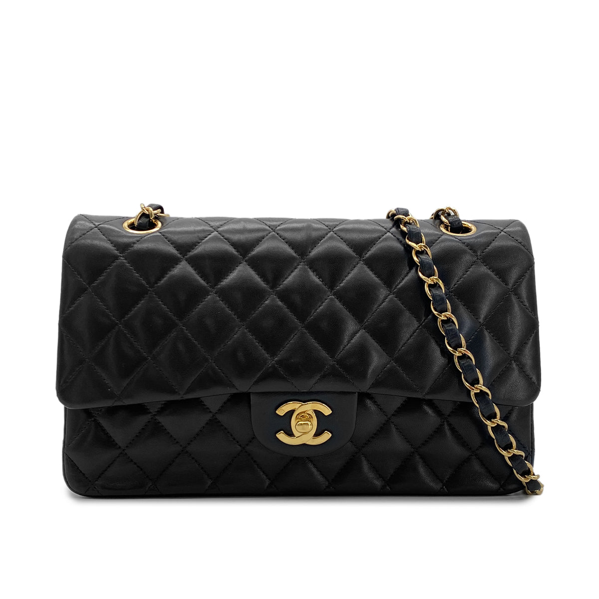 CHANEL VINTAGE CLASSIC FLAP MEDIUM CHAIN SHOULDER BAG BLACK LAMB SKIN 90283597