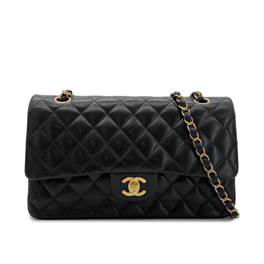 CHANEL VINTAGE CLASSIC FLAP MEDIUM CHAIN SHOULDER BAG BLACK LAMB SKIN 90283597