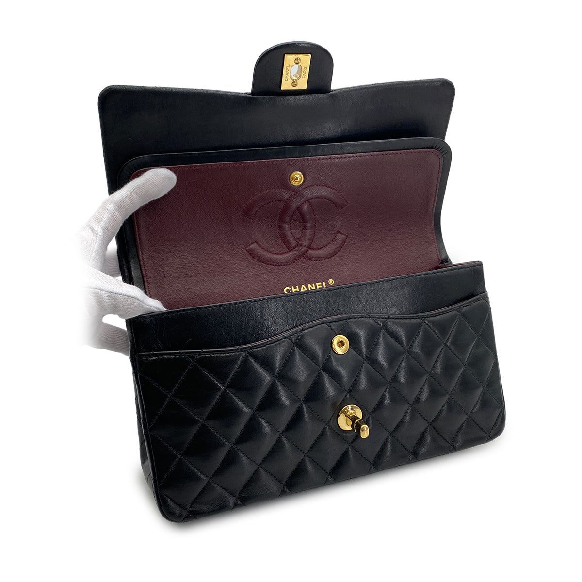 CHANEL VINTAGE CLASSIC FLAP MEDIUM CHAIN SHOULDER BAG BLACK LAMB SKIN 90283597