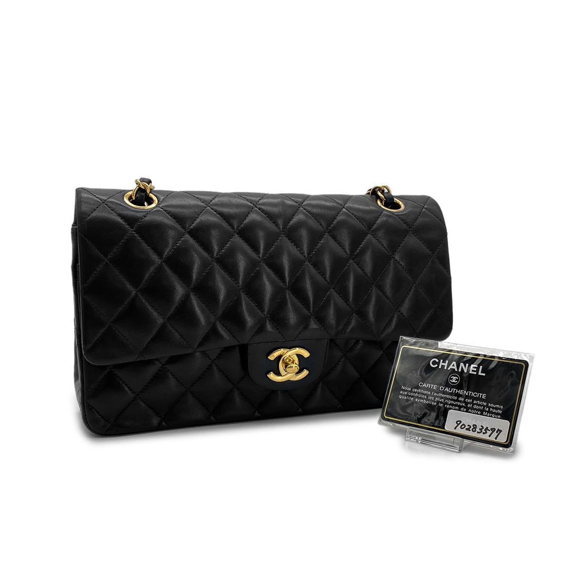 CHANEL VINTAGE CLASSIC FLAP MEDIUM CHAIN SHOULDER BAG BLACK LAMB SKIN 90283597