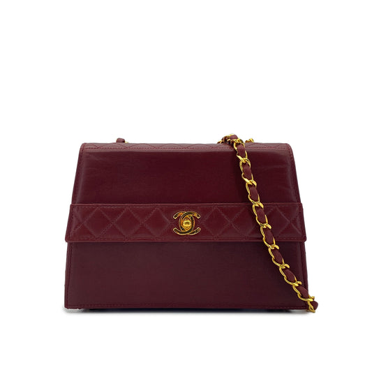 CHANEL VINTAGE MATELASSE TRAPEZOID CHAIN SHOULDER BAG BORDEAUX LAMB SKIN 90283604