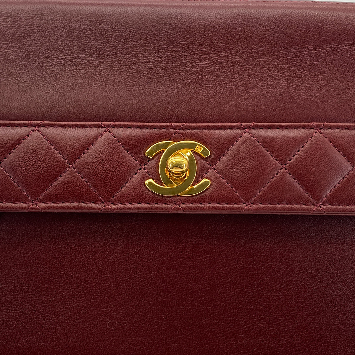 CHANEL VINTAGE MATELASSE TRAPEZOID CHAIN SHOULDER BAG BORDEAUX LAMB SKIN 90283604