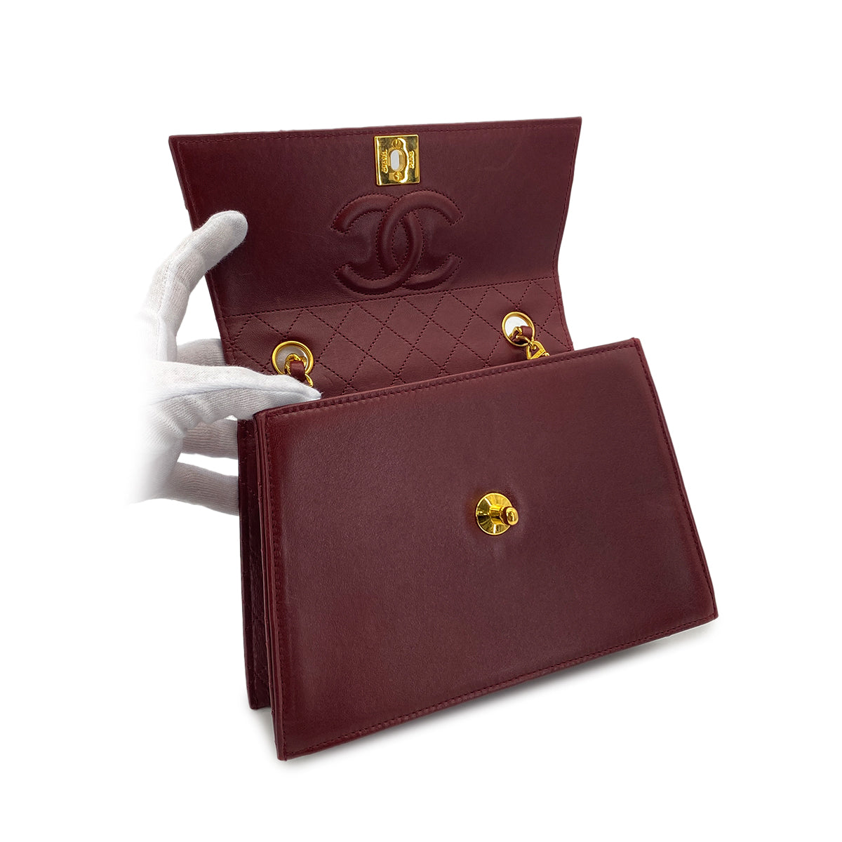 CHANEL VINTAGE MATELASSE TRAPEZOID CHAIN SHOULDER BAG BORDEAUX LAMB SKIN 90283604