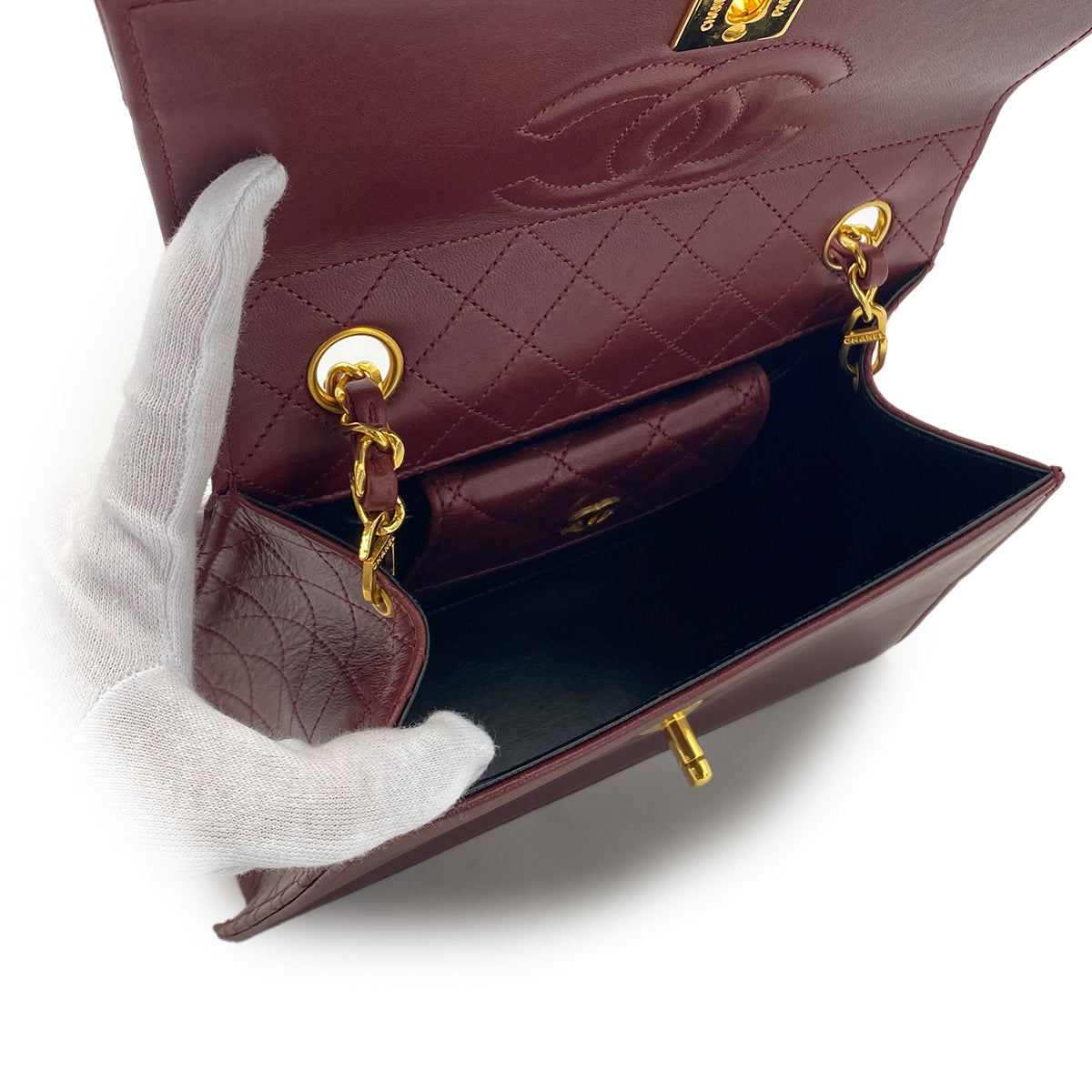 CHANEL VINTAGE MATELASSE TRAPEZOID CHAIN SHOULDER BAG BORDEAUX LAMB SKIN 90283604