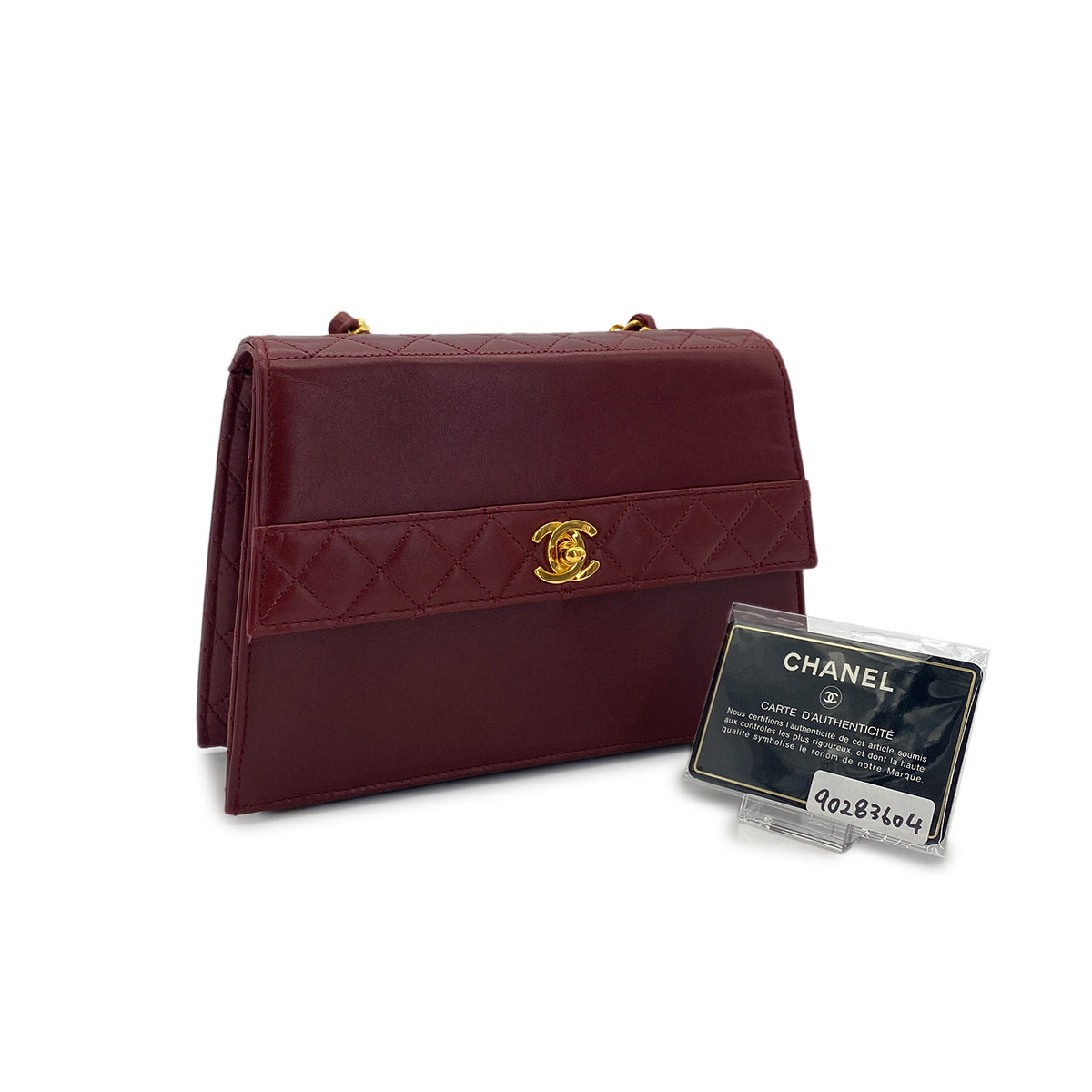 CHANEL VINTAGE MATELASSE TRAPEZOID CHAIN SHOULDER BAG BORDEAUX LAMB SKIN 90283604