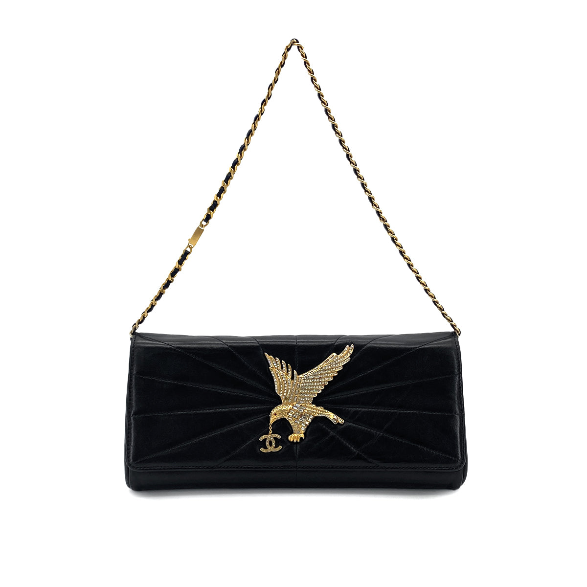 CHANEL VINTAGE COCOMARK STRASS IMPERIAL EAGLE CLUTCH CHAIN SHOULDER BAG BLACK LAMB SKIN 90283605