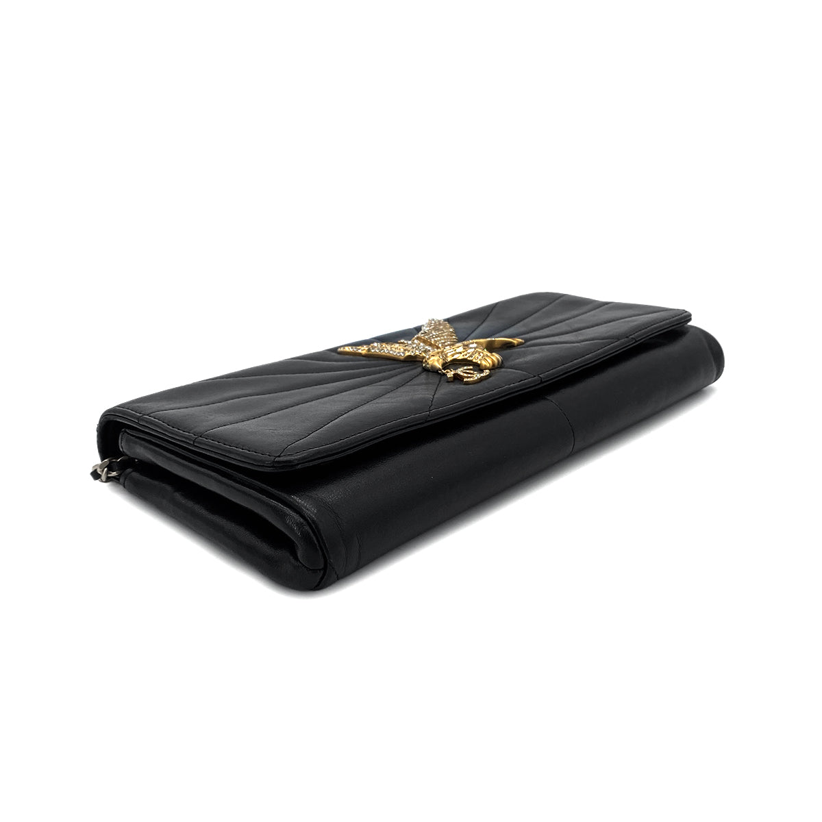CHANEL VINTAGE COCOMARK STRASS IMPERIAL EAGLE CLUTCH CHAIN SHOULDER BAG BLACK LAMB SKIN 90283605