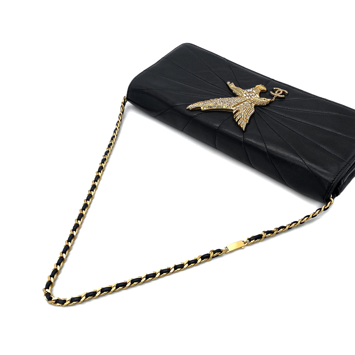 CHANEL VINTAGE COCOMARK STRASS IMPERIAL EAGLE CLUTCH CHAIN SHOULDER BAG BLACK LAMB SKIN 90283605