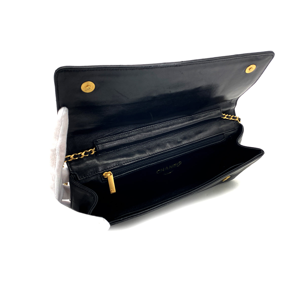 CHANEL VINTAGE COCOMARK STRASS IMPERIAL EAGLE CLUTCH CHAIN SHOULDER BAG BLACK LAMB SKIN 90283605