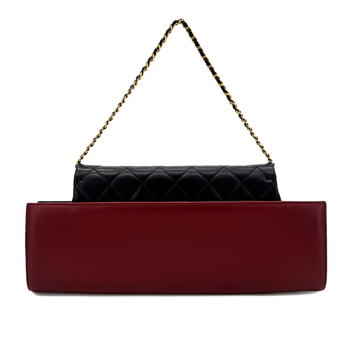 CHANEL BRASSERIE GABRIELLE MENU CLUTCH BAG BLACK BURGUNDY LAMB SKIN CALF LEATHER 90283606